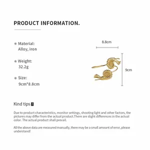 Detailed technical specifications for these golden alloy leaf textured arm cuffs with dimensions