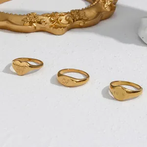 Minimalist stainless steel 18K gold plated rings with Fu-k Off heart engraving