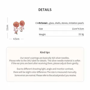 Spécification détaillée des boucles d'oreilles fleurs en tissu faites main avec dimensions