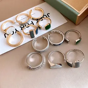 Set di Anelli Aperti in Lega e Smalto Regolabili Geometrici Tondi Quadrati Oro Argento Strass Gioielli Moda Donna Anello Indice