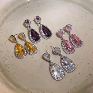 Elegant vintage teardrop zircon earrings in multiple colors for high-end fashion look