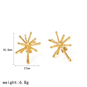 Pendientes de botón estrella de acero inoxidable dorado, altura 35,8 mm, anchura 27 mm