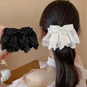 Korean Style Elegant Lace Polka Dot Bow Hair Clip Exquisite Lazy Ins Design Fabric Spring Clip Hair Accessories For Women