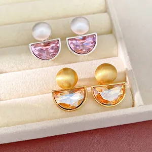 Lussuosi Orecchini a Clip in Rame con Sfera Opaca Semicircolare Strass per Donna Senza Buco Geometrici Semplici Oro Argento Gioielli di Moda