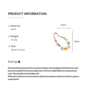 Product information detail for resin daisy flower necklace showing weight and size measurements