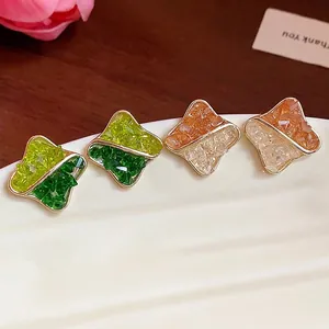 Elegant 14K gold plated geometric stud earrings with sparkling crushed glass stones