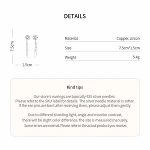 Detailed specifications of flower tassel earrings with zircon and 925 silver needles.