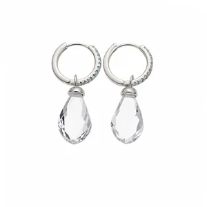 Elegant silver hoop earrings with blue zircon and clear glass waterdrop pendants