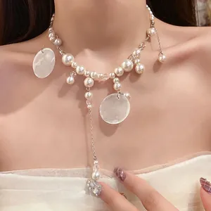 Bohemian Artificial Pearl Shell Tassel Pendant Necklace For Women Sweet Fresh Style Summer Beach Vacation Clavicle Chain Jewelry