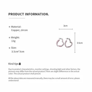 Especificaciones del producto para pendientes de circonita en forma de corazón y peso
