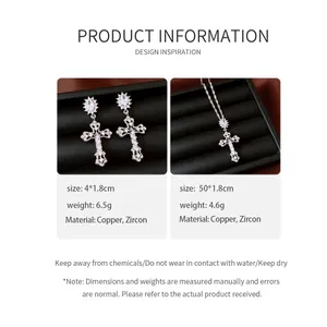 Productspecificaties voor de 18k vergulde zirkoon kruis oorbellen en ketting sieradenset