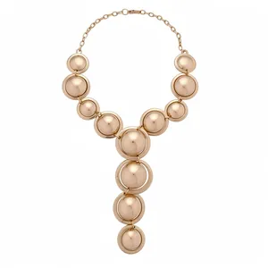 Vintage chunky gold-tone statement necklace with polished circular links in Y-shape