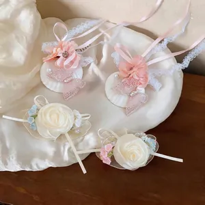 Exquisite chiffon flower duckbill hair clips in French sweet style for women hair styling