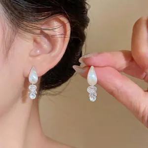 Minimalist Copper Zirconia Water Drop Stud Earrings With 925 Sterling Silver Earring Post French Luxury Artificial Pearl Tassel Earrings For Women Jewelry