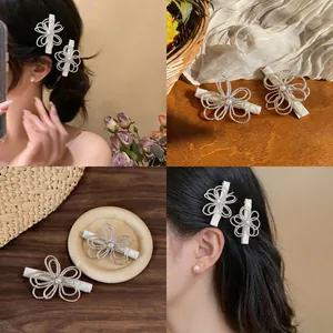Elegante Clip per Capelli a Fiore Incavato Con Perla Artificiale per Donna Moda Coreana Clip a Becco d'Anatra in Vetro Accessori per Capelli