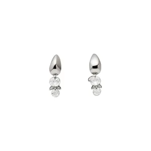 French style minimalist silver needle water drop cubic zirconia tassel drop earrings