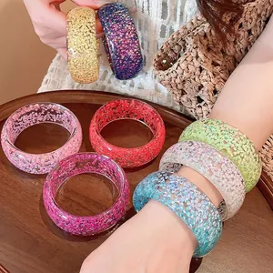 Vibrant Colorful Resin Round Bangle Fashion Niche High-End Feel Summer Fresh Hand Jewelry For Women