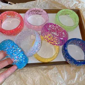 Dopamine colorful resin bangles with glitter sequins in various vibrant colors