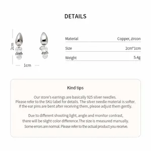 Detailed size and material specs for French style zircon teardrop earrings with 925 silver needles