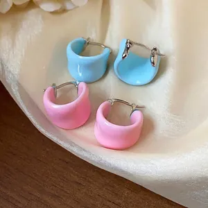 Boucles d'Oreilles Créoles en Émail en Forme de U pour Femmes Douces Boucles d'Oreilles Géométriques en Cuivre Avec Tige en Argent Sterling 925 Bijoux