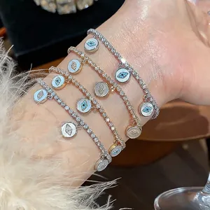 Exquisite 18k gold plated tennis bracelets with sparkling zircon evil eye charms for women