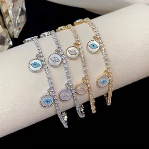 Elegant 18k gold plated evil eye tennis bracelet set with sparkling cubic zirconia