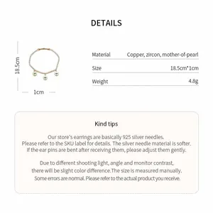 Detail view showing material specs and dimensions of the 18k gold plated zircon eye bracelet.