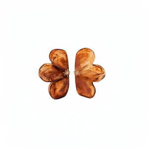 Elegant amber marbled resin flower petal stud earrings with 925 silver needle post