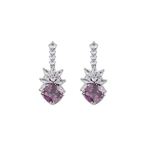 Vintage silver post earrings with purple cubic zirconia and sparkling marquise stones