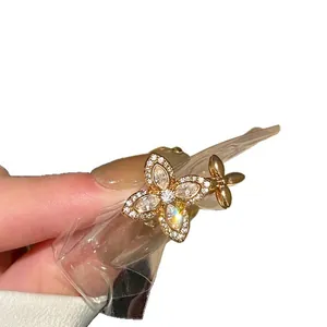 Premium gold-plated zircon star flower open ring for women elegant fashion jewelry gift