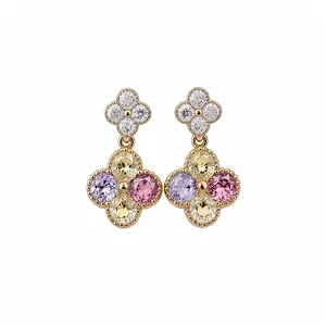 Elegante S925 Silber Nadel Kleeblatt Ohrringe mit lebhaftem buntem Zirkon Blumendesign