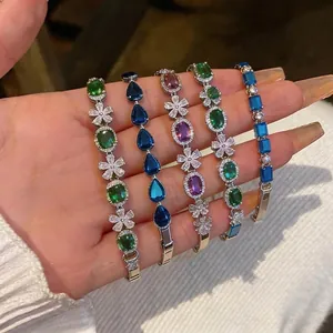 Sparkling colorful zircon flower bracelets set in elegant minimalist styles