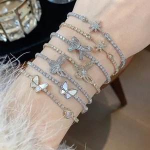 Braccialetto a Farfalla e Cuore in Zirconia Placcato Oro 18K per Donna Coreano Elegante Delicato Bracciale a Catena in Rame Gioielli