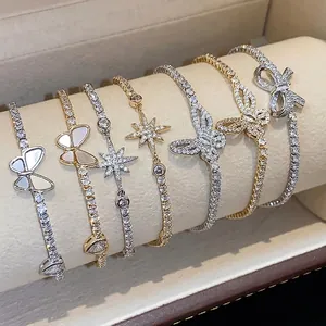 Eleganti bracciali placcati in oro 18 carati con farfalla e zircone donna