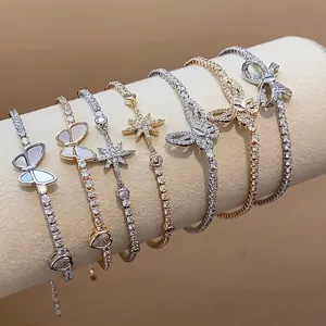 Eleganti bracciali a farfalla e stella placcati in oro 18k con zirconi scintillanti