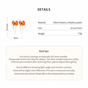 Detail specifications of handmade fabric flower tassel earrings with 925 silver needles