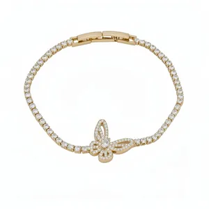 Elegante bracciale tennis a farfalla placcato oro 18 carati con zirconi brillanti