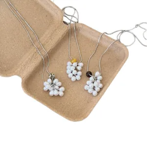 Minimalist adjustable pearl grape bunch pendant necklace with silver snake chain