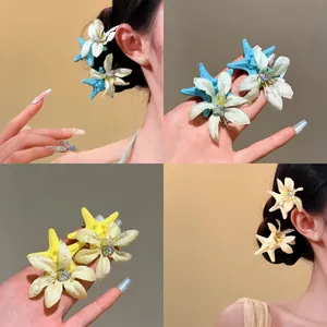 Fabric Flower Starfish Hair Clip Resort Style Fresh Sweet Duckbill Clip Rhinestone Hair Pin For Women Vacation Hair Accessories