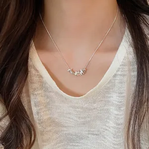 Korean Fashion Irregular Pendant Necklace Light Luxury Minimalist Copper Silver Plated Clavicle Chain For Women Jewelry