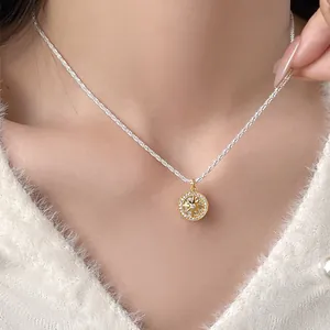 Eight-Pointed Star Pendant Necklace For Women Shiny Zirconia Light Luxury Fashion Two-Tone Gold Silver Plated Clavicle Chain Jewelry Gift