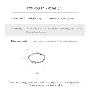 Detailansicht eines blauen Zirkon-Armbands mit 16 cm Länge und Materialspezifikationen.