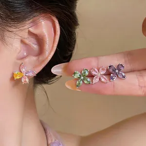 Luxury Zirconia Water Drop Flower Stud Earrings With 925 Sterling Silver Earring Post Copper Zircon Korean Minimalist Niche Jewelry For Women