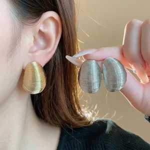 Ribbed Oval Geometric Stud Earrings With 925 Sterling Silver Earring Post Gold Silver Electroplated Alloy Jewelry For Women