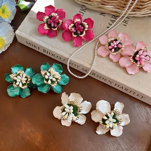 Exquisite Iron Enamel Flower Stud Earrings With 925 Sterling Silver Earring Post Elegant Floral Ear Jewelry For Women Gift