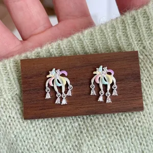 Eleganti Orecchini a Bottone in Lega con Smalto e Strass a Forma di Fiore con Perno in Argento Gioielli da Donna