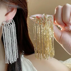 Luxury Copper Firework Tassel Drop Earrings For Women With 925 Sterling Silver Earring Post Gold Silver Plated Glass Beads Exquisite Fashion Jewelry