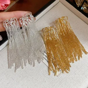 Elegant firework style glass tassel stud earrings in silver and gold metallic finishes