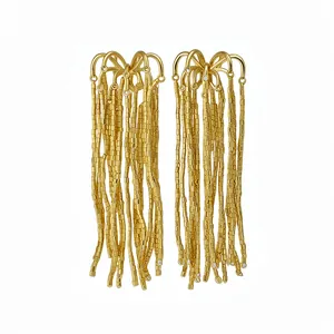 Exaggerated luxury gold plated firework glass tassel earrings for fashion forward women