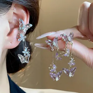 Boucles d'Oreilles Clips Papillon en Zirconia Style Coréen Pour Femmes Sans Perçage Or Argent Cuivre Gland